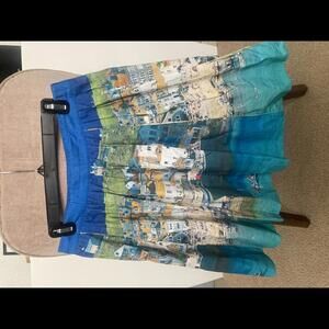 Charming Coastal Scene Print Skirt